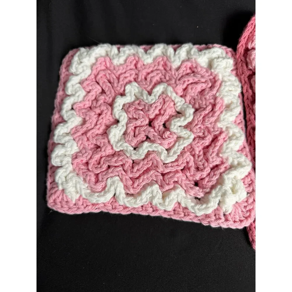 Set of 3 Pink Ruffle Crochet Hot Pads / Kitchen Trivets
